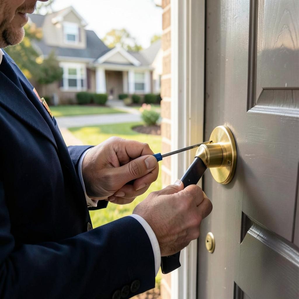 Locksmith installing a new residential door lock in Knightdale, NC